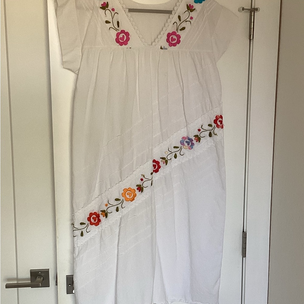 NEW Cotton Mexican Embroidered Dress below knee length